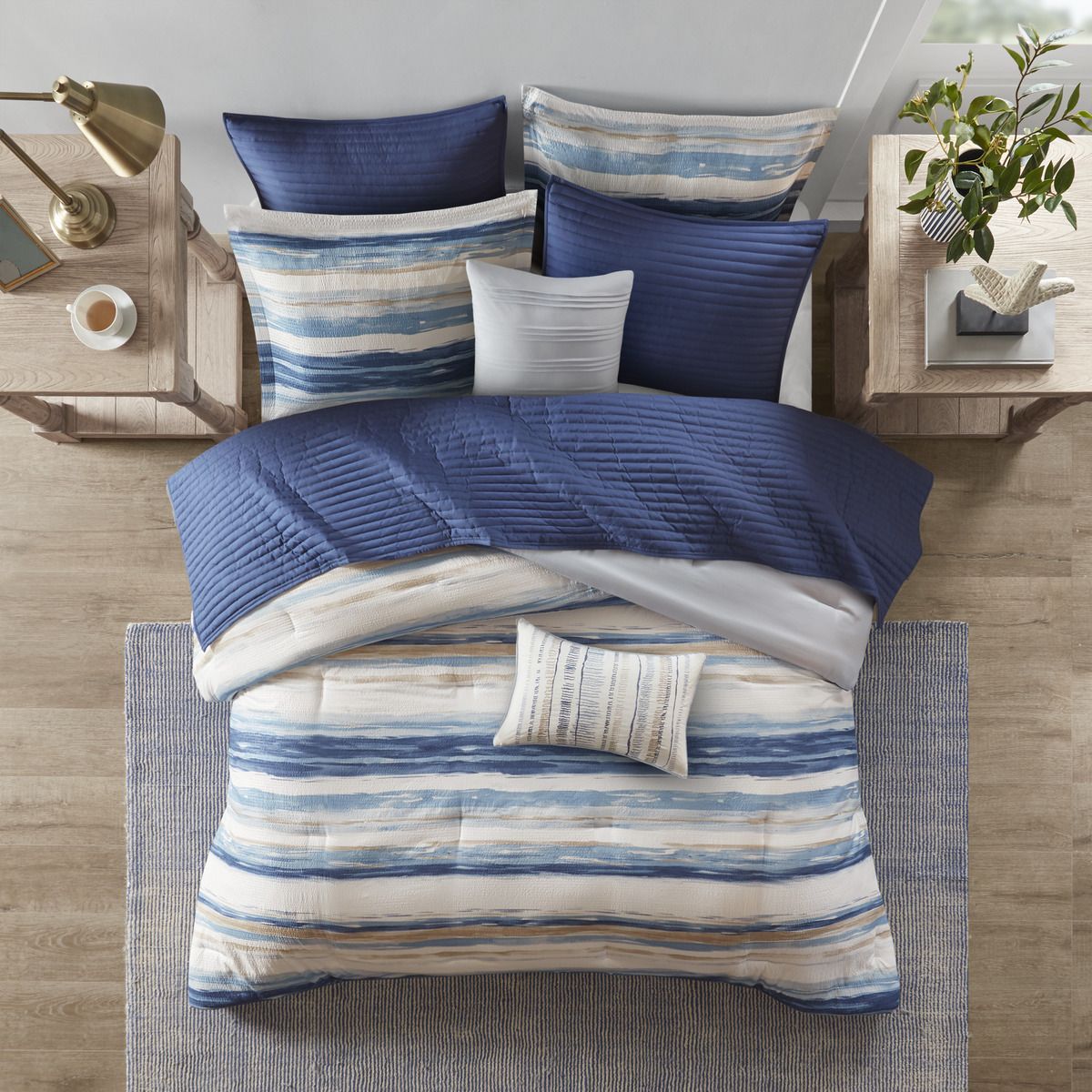 8 Piece Printed Seersucker Comforter and Quilt Set Collection