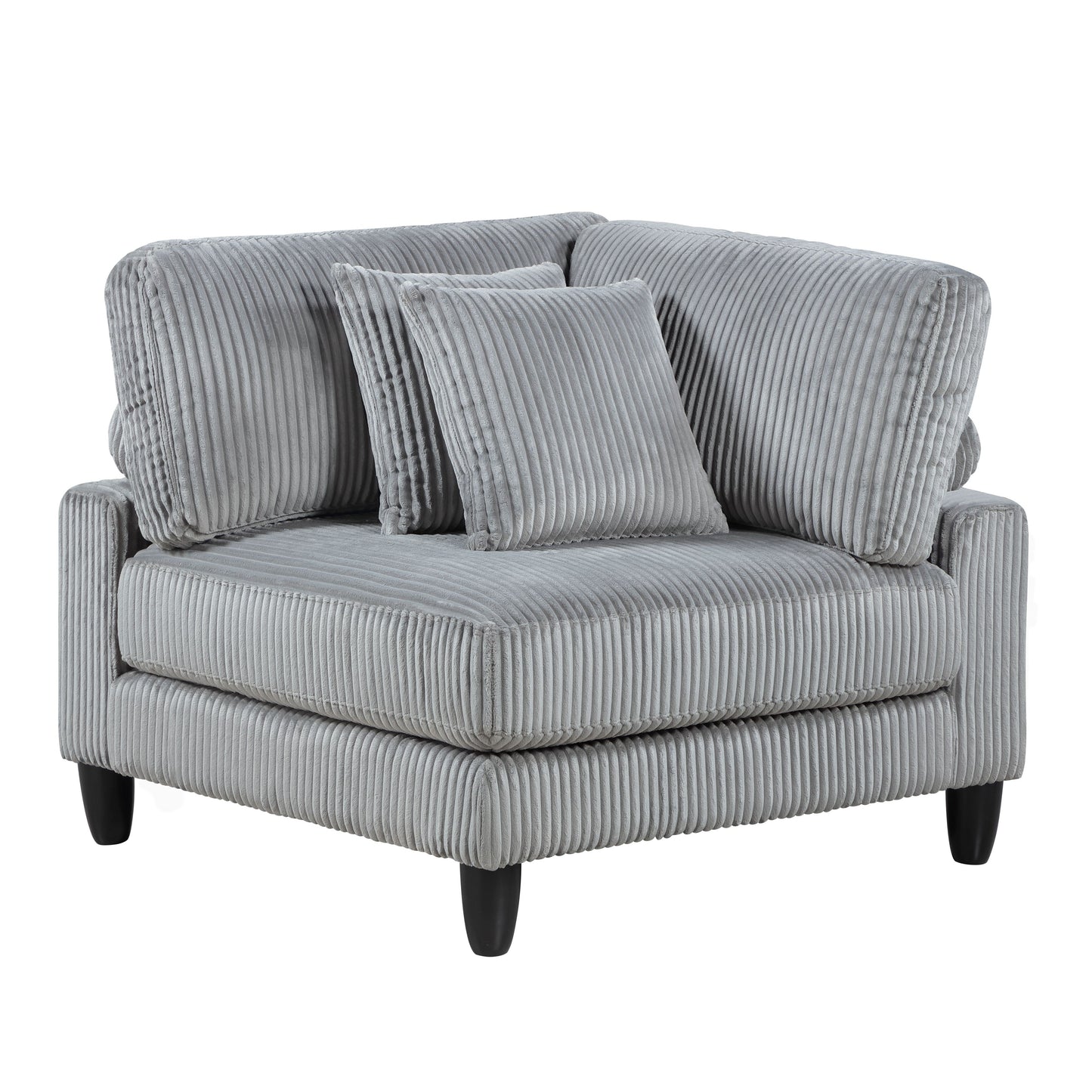6pc Modular Sectional Set Gray Corduroy Upholstery 3x Armless Chairs 3x Corner Seats Soft Pillows Living Room Furniture