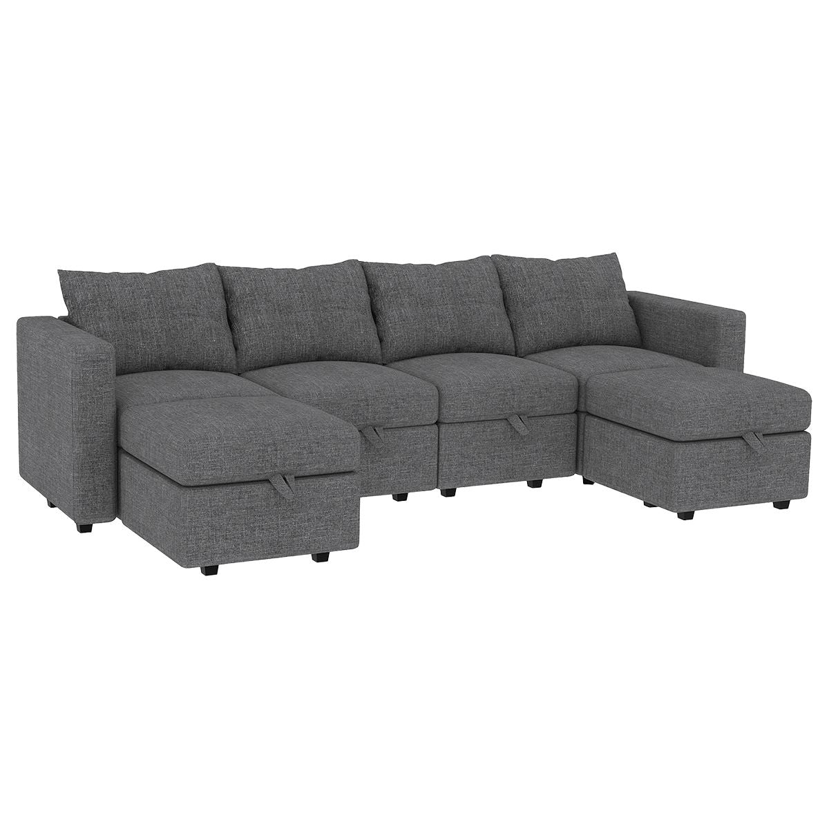 Modular Sectional Sofa with Storage, 109'' L-Shaped Upholstered Couch with Hidden Compartments, Wooden Frame and Polyester Fabric, Space-Saving Design, Available in Black, Beige, and Gray