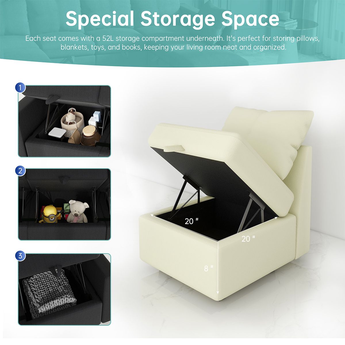 Modular Sectional Sofa with Storage, 109'' L-Shaped Upholstered Couch with Hidden Compartments, Wooden Frame and Polyester Fabric, Space-Saving Design, Available in Black, Beige, and Gray