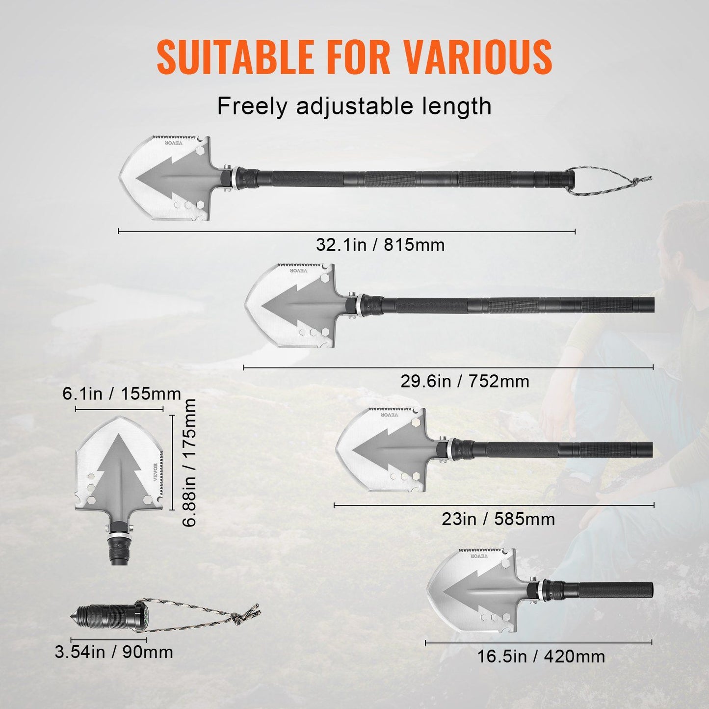Survival Shovel 11 in 1 Camping Shovel Folding Multitool Portable Compact
