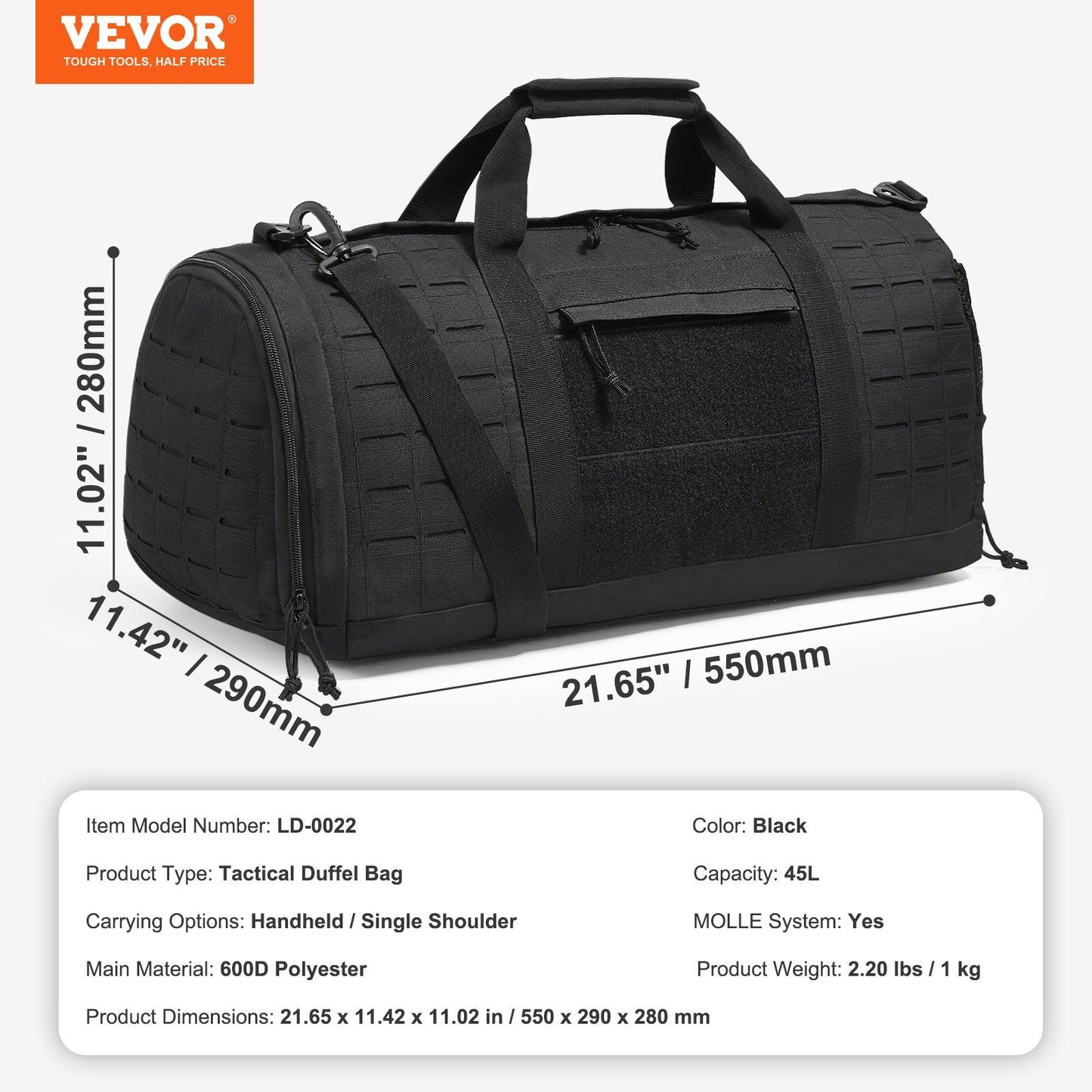 Tactical Duffle Bag 45L Gym Bag Duffle Molle Design & Shoe Compartment, Travel Weekender Bag for Men Women Workout Bag for Military, Sports, Overnight, Basketball, Tactical, Waterproof &Tear Resistant