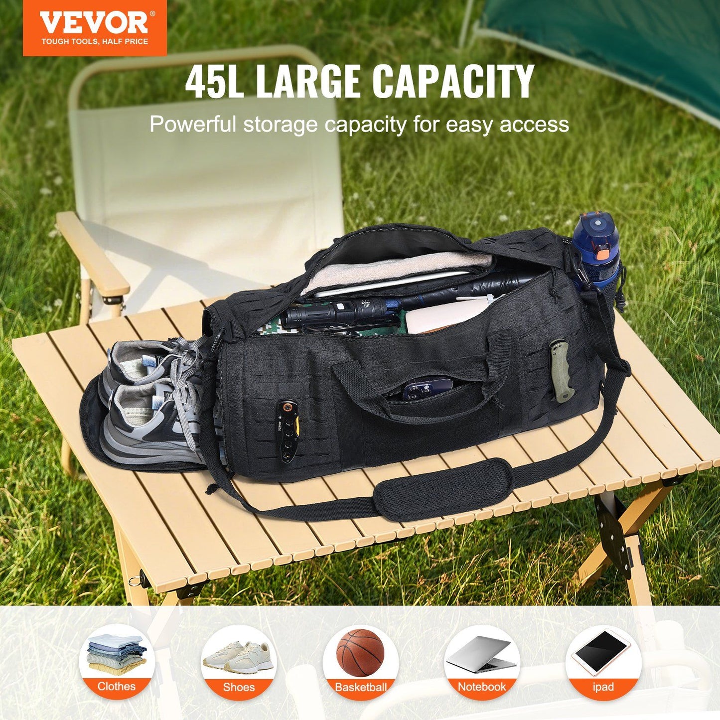 Tactical Duffle Bag 45L Gym Bag Duffle Molle Design & Shoe Compartment, Travel Weekender Bag for Men Women Workout Bag for Military, Sports, Overnight, Basketball, Tactical, Waterproof &Tear Resistant