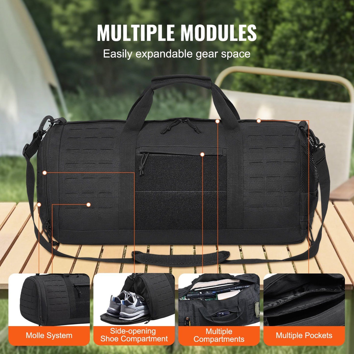 Tactical Duffle Bag 45L Gym Bag Duffle Molle Design & Shoe Compartment, Travel Weekender Bag for Men Women Workout Bag for Military, Sports, Overnight, Basketball, Tactical, Waterproof &Tear Resistant