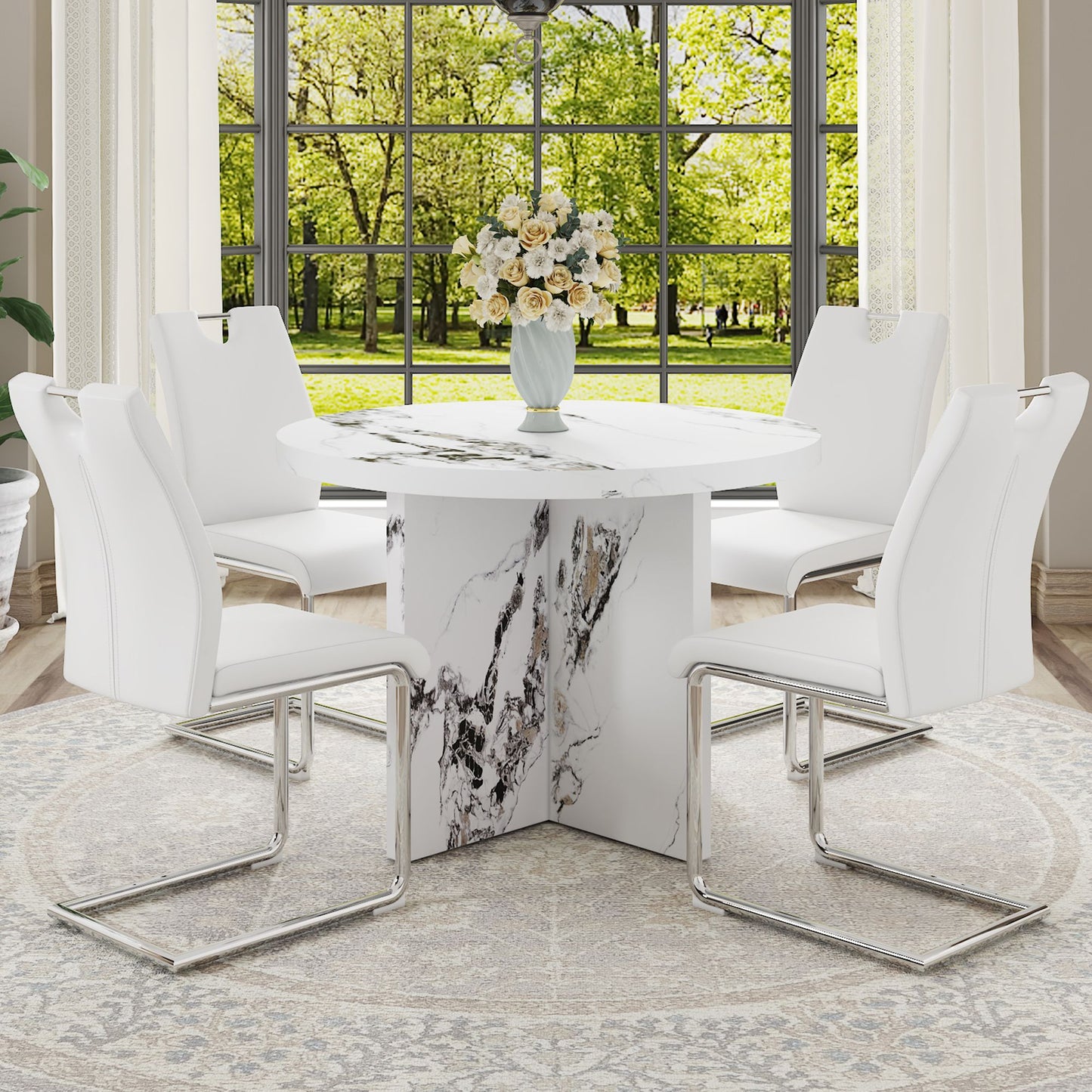 Round Dining Table for 4-6, 42 Inch Modern Kitchen Table Small Dinner Table MDF Kitchen Dinning Table for Cafe Restaurant Wine Bar Home Office Conference (Only Table)