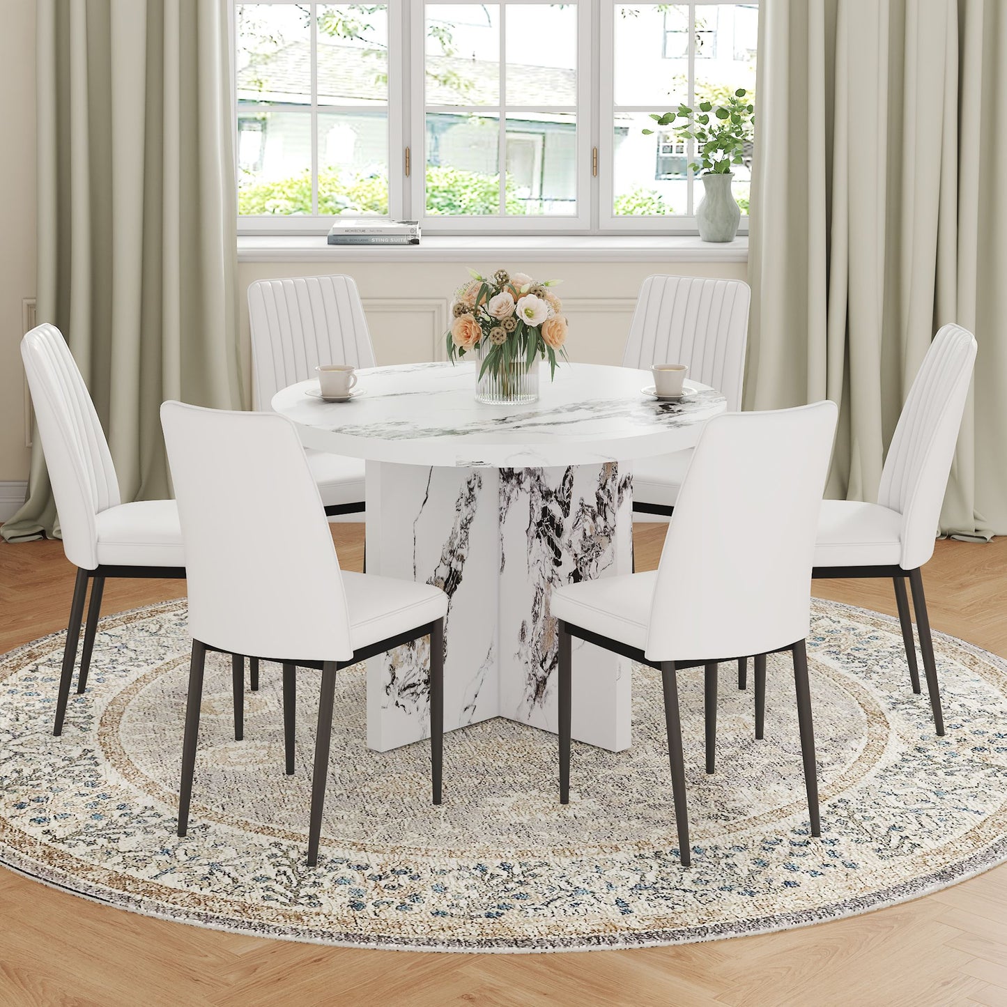 Round Dining Table for 4-6, 42 Inch Modern Kitchen Table Small Dinner Table MDF Kitchen Dinning Table for Cafe Restaurant Wine Bar Home Office Conference (Only Table)