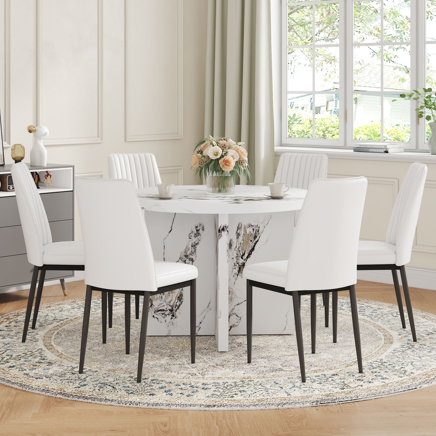 Round Dining Table for 4-6, 42 Inch Modern Kitchen Table Small Dinner Table MDF Kitchen Dinning Table for Cafe Restaurant Wine Bar Home Office Conference (Only Table)