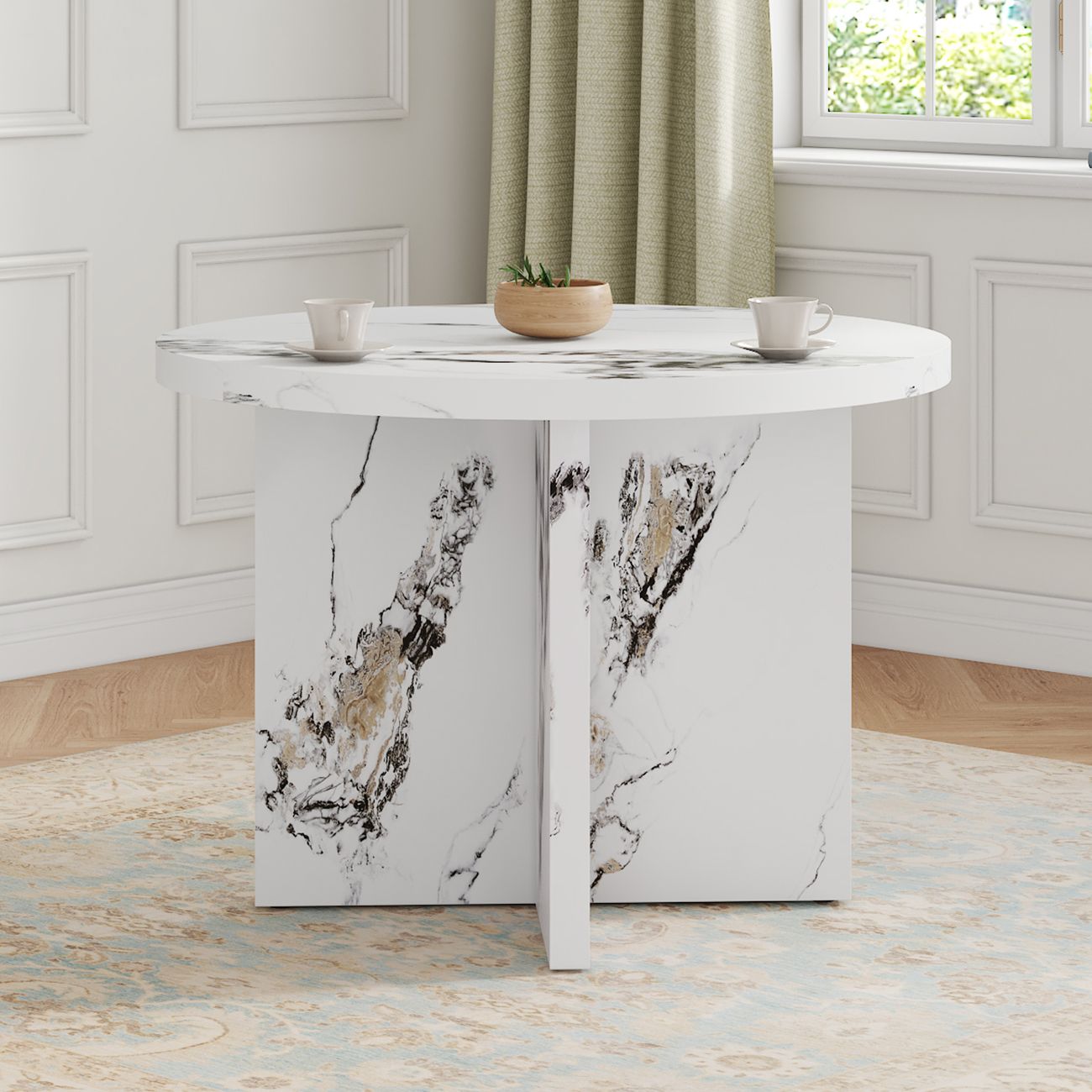 Round Dining Table for 4-6, 42 Inch Modern Kitchen Table Small Dinner Table MDF Kitchen Dinning Table for Cafe Restaurant Wine Bar Home Office Conference (Only Table)