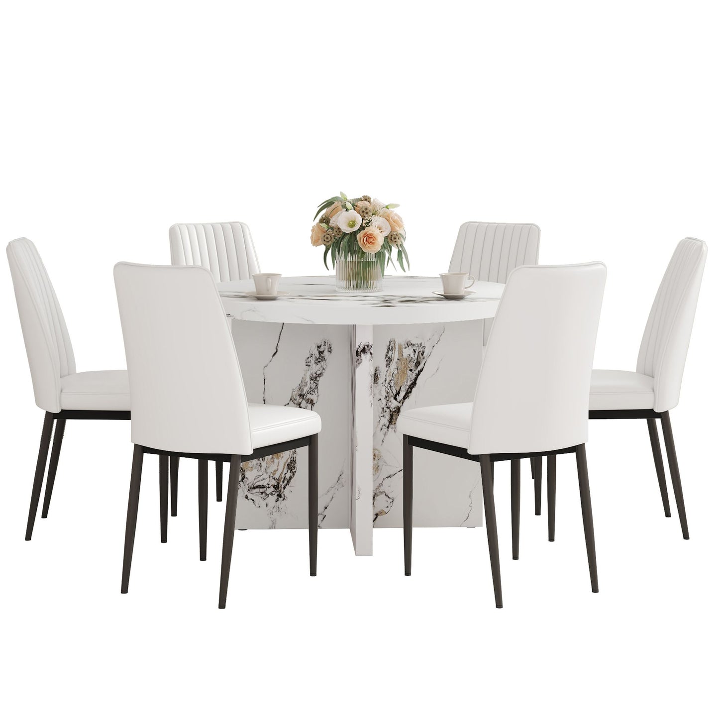 Round Dining Table for 4-6, 42 Inch Modern Kitchen Table Small Dinner Table MDF Kitchen Dinning Table for Cafe Restaurant Wine Bar Home Office Conference (Only Table)