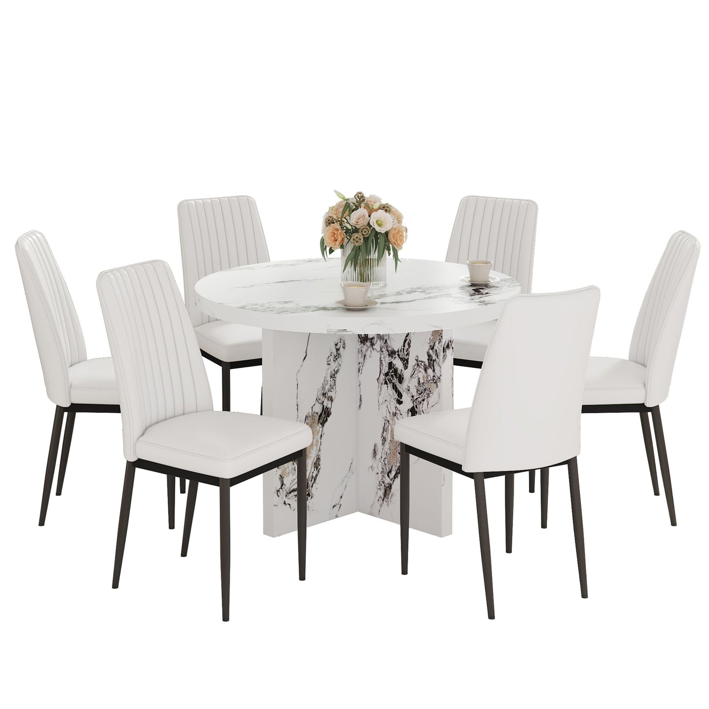 Round Dining Table for 4-6, 42 Inch Modern Kitchen Table Small Dinner Table MDF Kitchen Dinning Table for Cafe Restaurant Wine Bar Home Office Conference (Only Table)