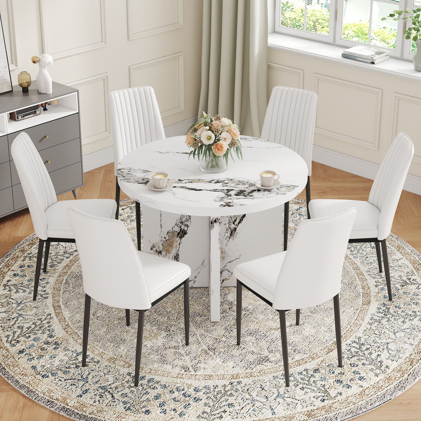 Round Dining Table for 4-6, 42 Inch Modern Kitchen Table Small Dinner Table MDF Kitchen Dinning Table for Cafe Restaurant Wine Bar Home Office Conference (Only Table)