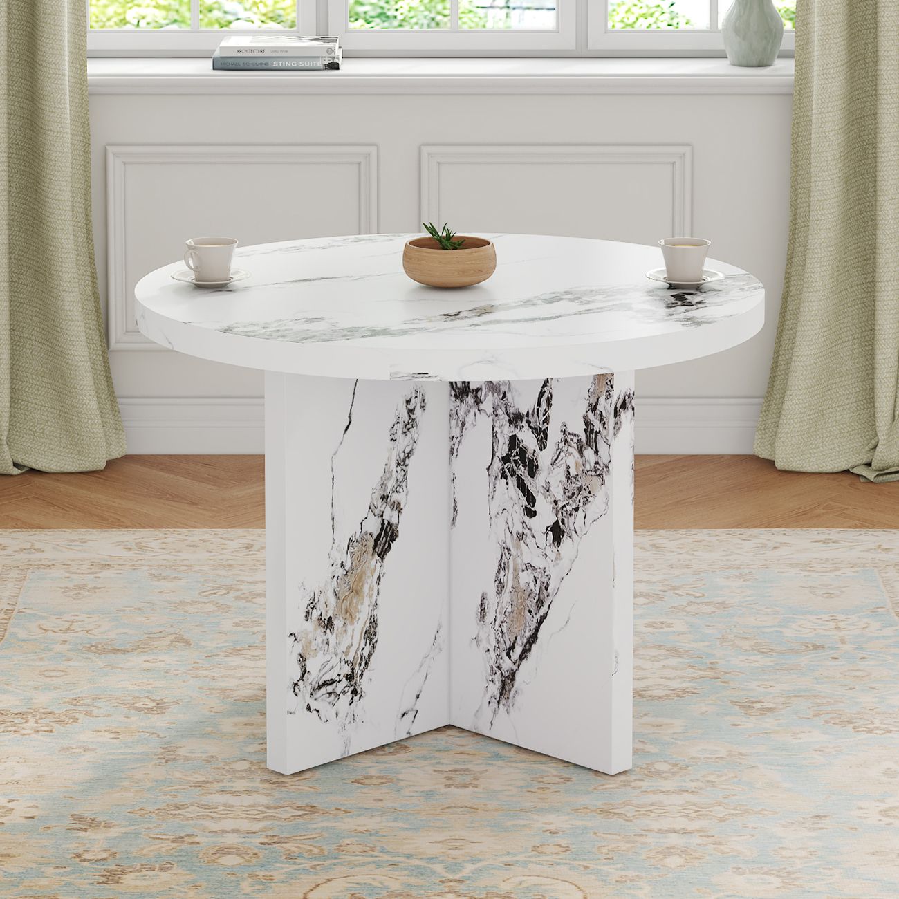 Round Dining Table for 4-6, 42 Inch Modern Kitchen Table Small Dinner Table MDF Kitchen Dinning Table for Cafe Restaurant Wine Bar Home Office Conference (Only Table)