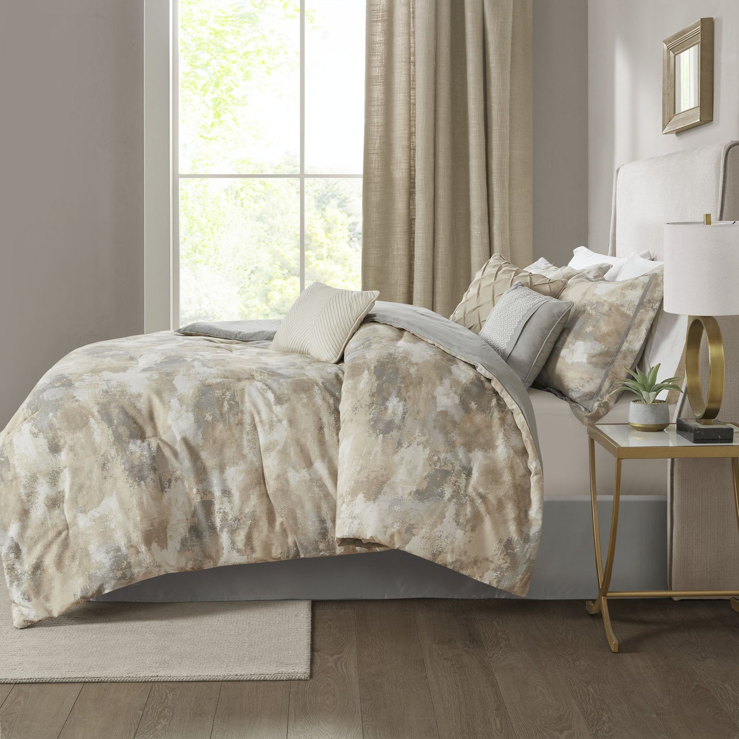 7 Piece Textured Cotton Blend Comforter Set