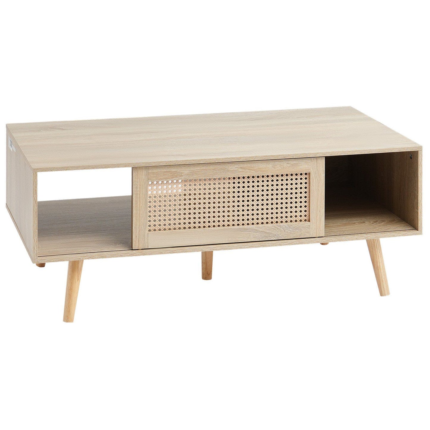 VEVOR Rattan Coffee Table, Mid Century Coffee Table, Rectangle Wood Coffee Table, 42 Inch Modern Boho Style Two Layers Storage Coffee Table, for Living Room, Bedroom & Small Spaces
