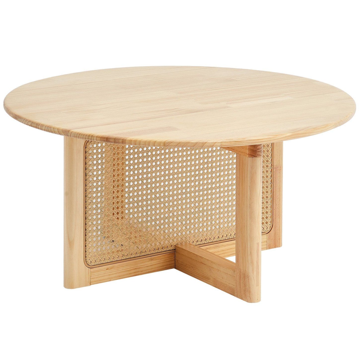 VEVOR Rattan Coffee Table Round Wood Coffee Table Single Tier for Living Room