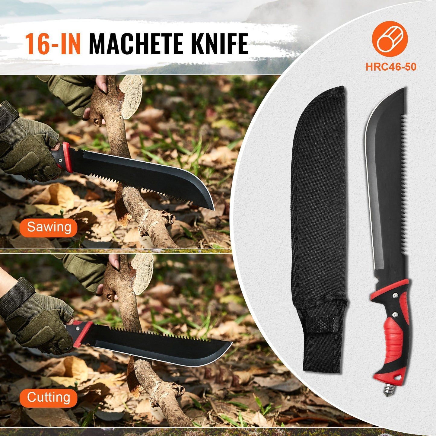 Camping Hatchet Machete Knife Set Sheath Hunting Knife Flashlight Paracord