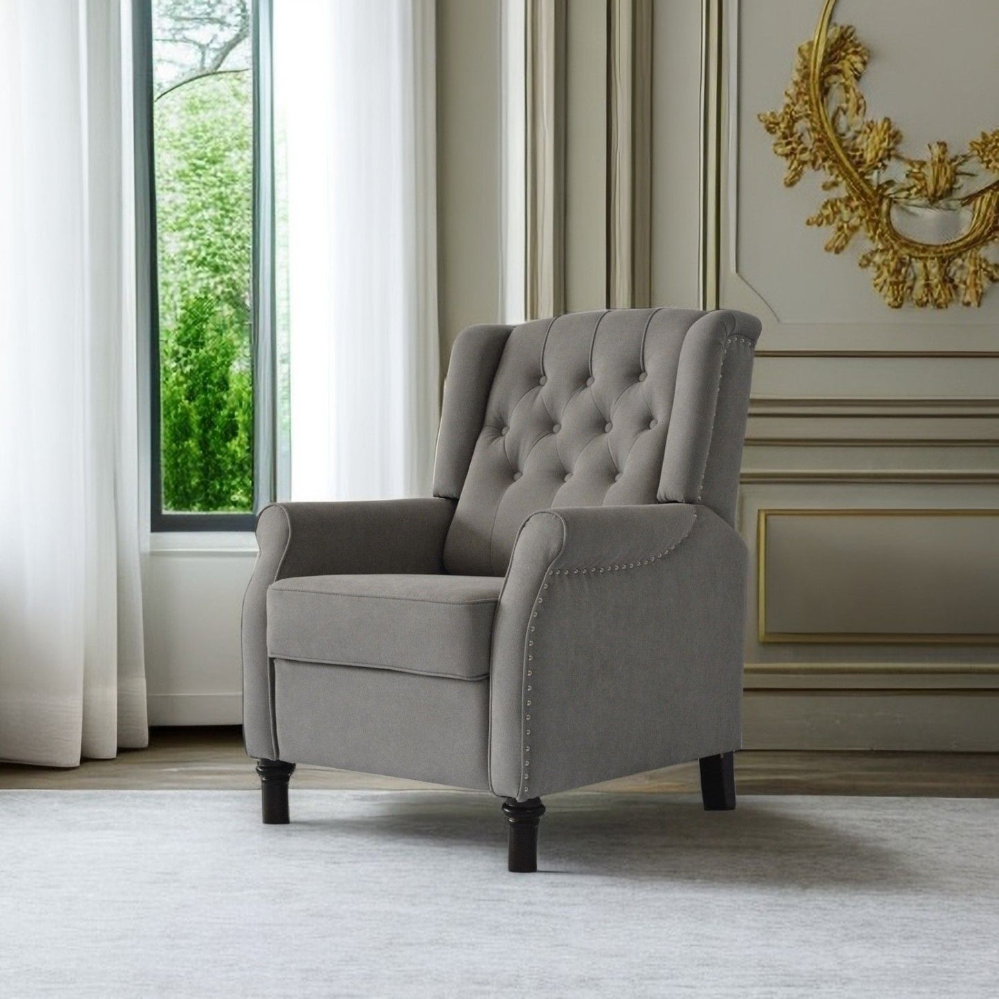 Redde Boo New Design Classic Dark Gray Waterproof Fabric Living Room Pull Button Sofa, High Back Manual Recliner Chair Cinema Home Theatre Cozy Recliner Sofa