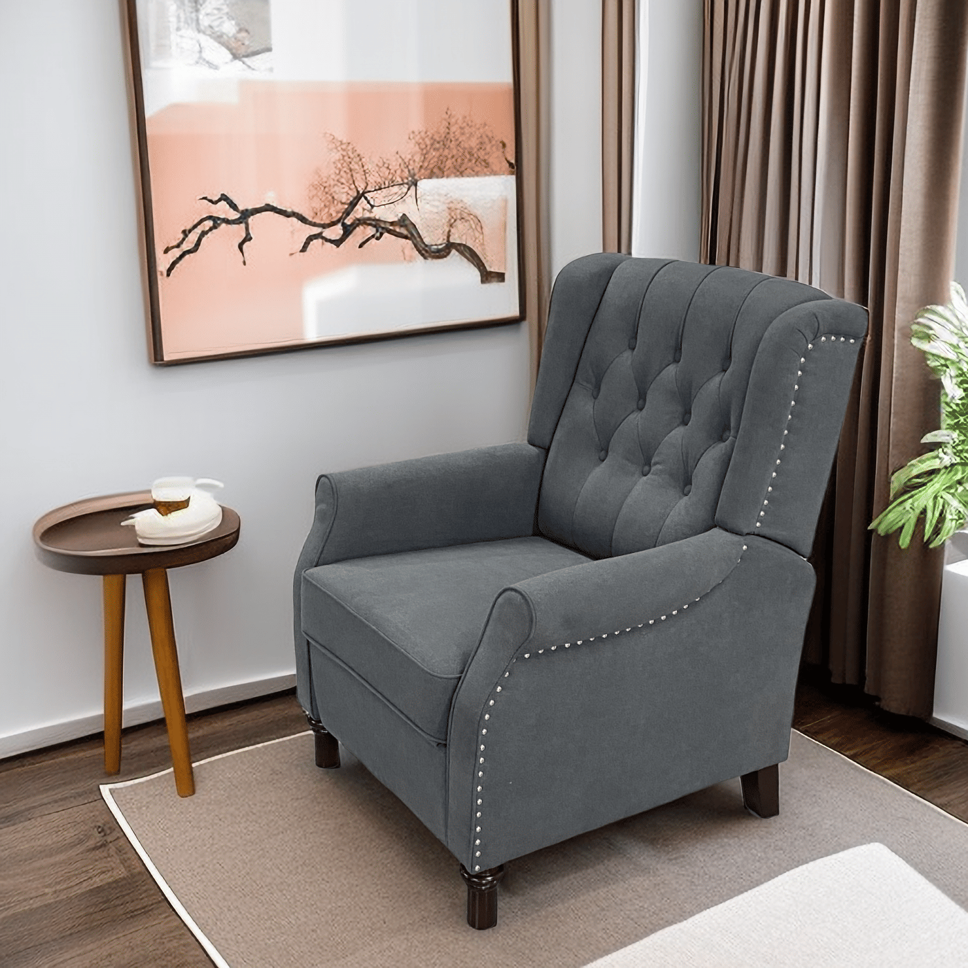 Redde Boo New Design Classic Dark Gray Waterproof Fabric Living Room Pull Button Sofa, High Back Manual Recliner Chair Cinema Home Theatre Cozy Recliner Sofa