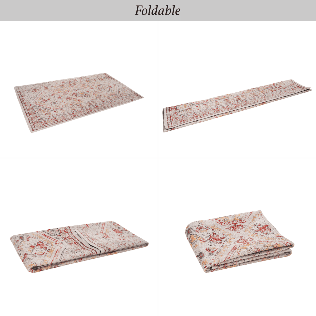 LOOM & LUXE 6x9 Area Rugs, Washable Rug, Low-Pile, Non-Slip, Non-Shedding, Foldable, Kid & Pet Friendly - Area Rugs for living room, bedroom, kitchen (Beige, 6' x 9')