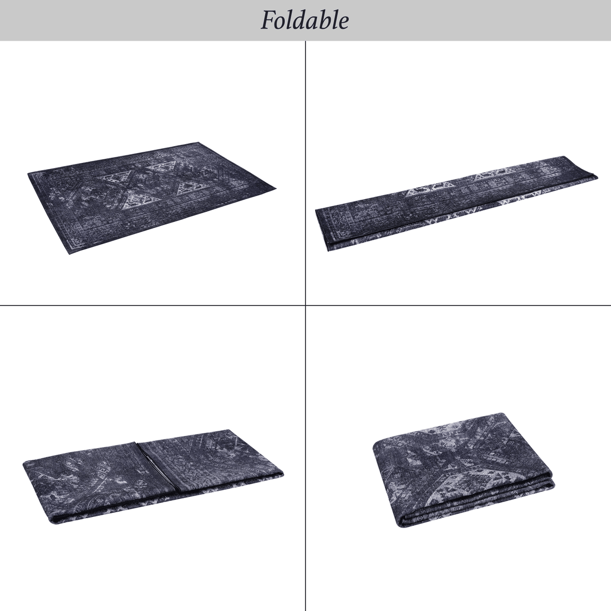 LOOM & LUXE Area Rug 5x8, Washable Rug, Low-Pile, Non-Slip, Non-Shedding, Foldable, Kid & Pet Friendly - Area Rugs for living room, bedroom, kitchen (Black/Gray, 5' x 8')