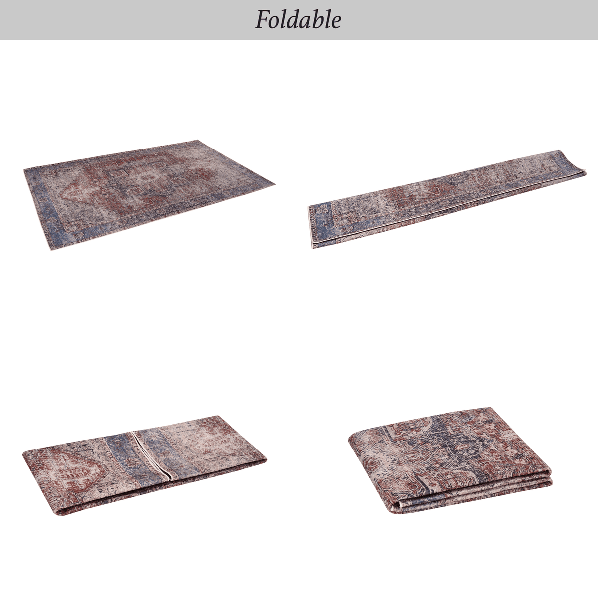 LOOM & LUXE 5x8 Area Rugs for Living Room, Washable Rug, Low-Pile, Non-Slip, Non-Shedding, Foldable, Kid & Pet Friendly - Area Rugs for living room, bedroom, kitchen (Burgundy/Blue, 5'x8')