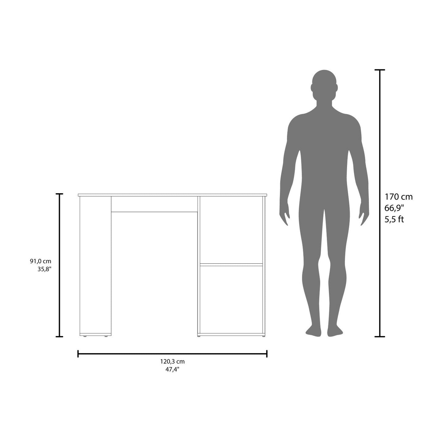 Allen 47" Wide Kitchen Island One Cabinet and Five Shelves, Bar Table, Dinning Table. Pub Table White- Natural Oak