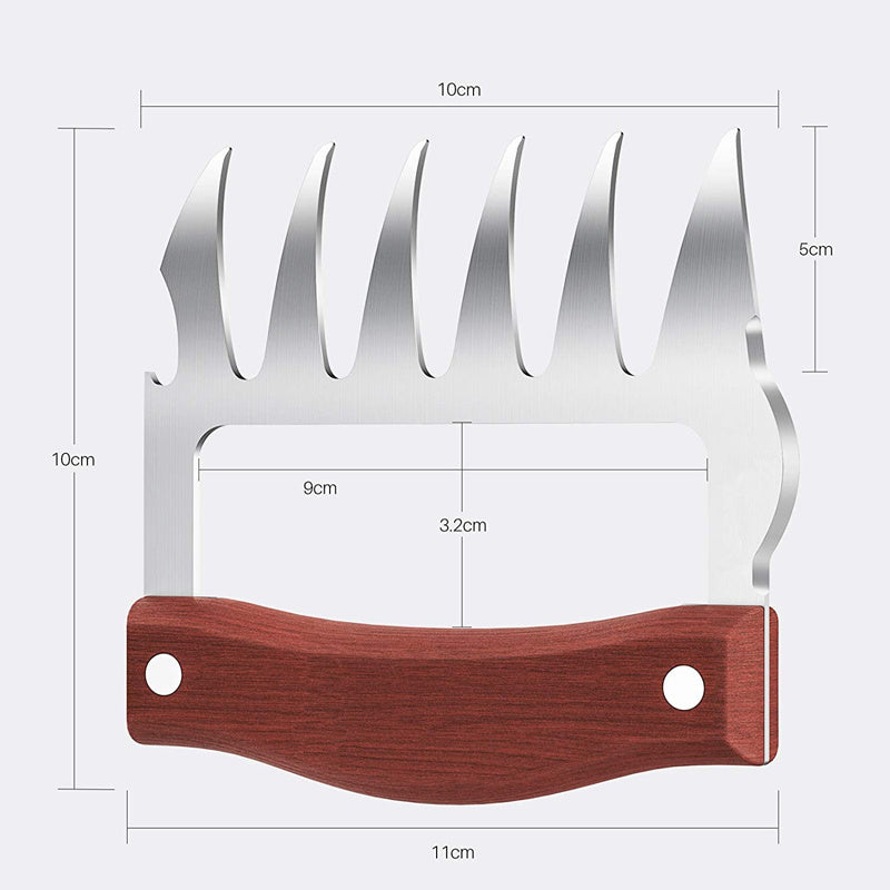 LMETJMA Bear Claws Stainless Steel BBQ Meat Shredder Claws with Wooden Handle Bottle Opener Turkey Chicken Claws KC0423