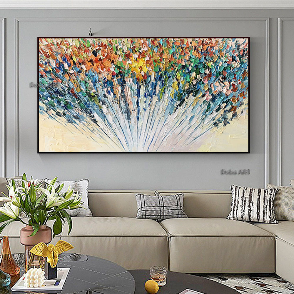 Handmade Large Abstract Oil Painting on Canvas;  Original Textured Boho Wall Art Green Fancy Acrylic Painting Modern Living Room Home Decor