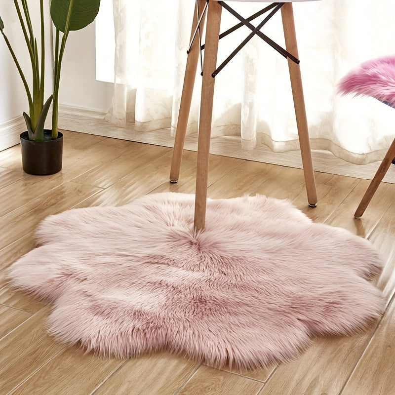 1pc, Soft and Plush Flower Shaped Fur Rug - Faux Sheepskin Area Rug for Bedroom, Sofa, and Nursery - Machine Washable and Perfect for Living Room and Bedroom Decor