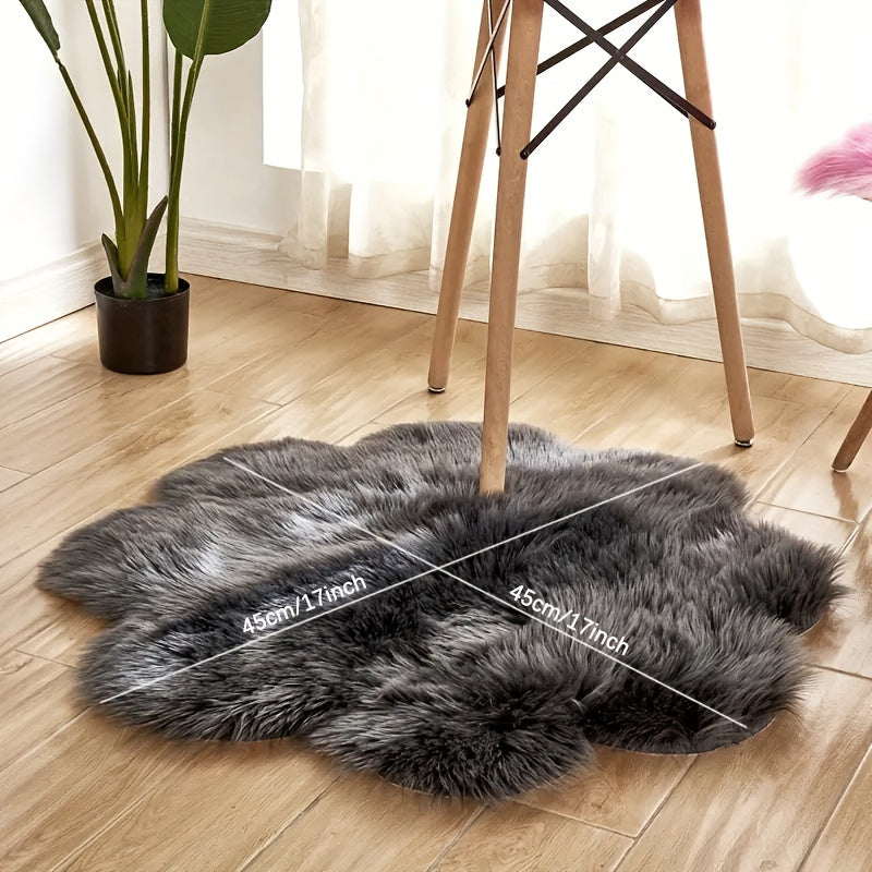 1pc, Soft and Plush Flower Shaped Fur Rug - Faux Sheepskin Area Rug for Bedroom, Sofa, and Nursery - Machine Washable and Perfect for Living Room and Bedroom Decor