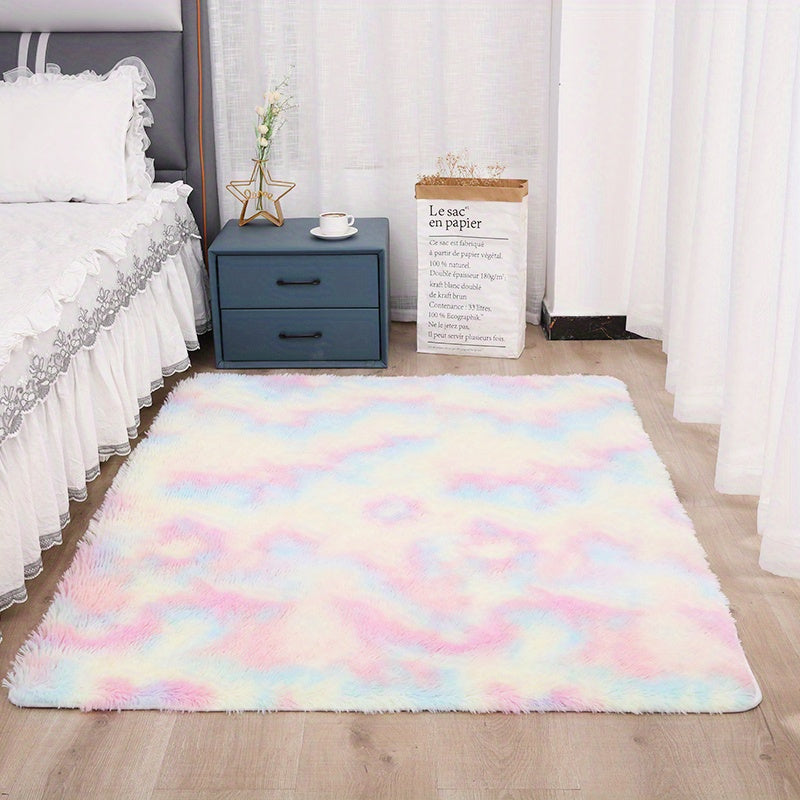 1pc, Tie-Dyed Plush Shag Furry Area Rug for Bedroom, Living Room, Nursery, and Kids Room - Ultra Soft and Fluffy, Washable, Non-Shedding, and Perfect for Home Decor and Room Decor