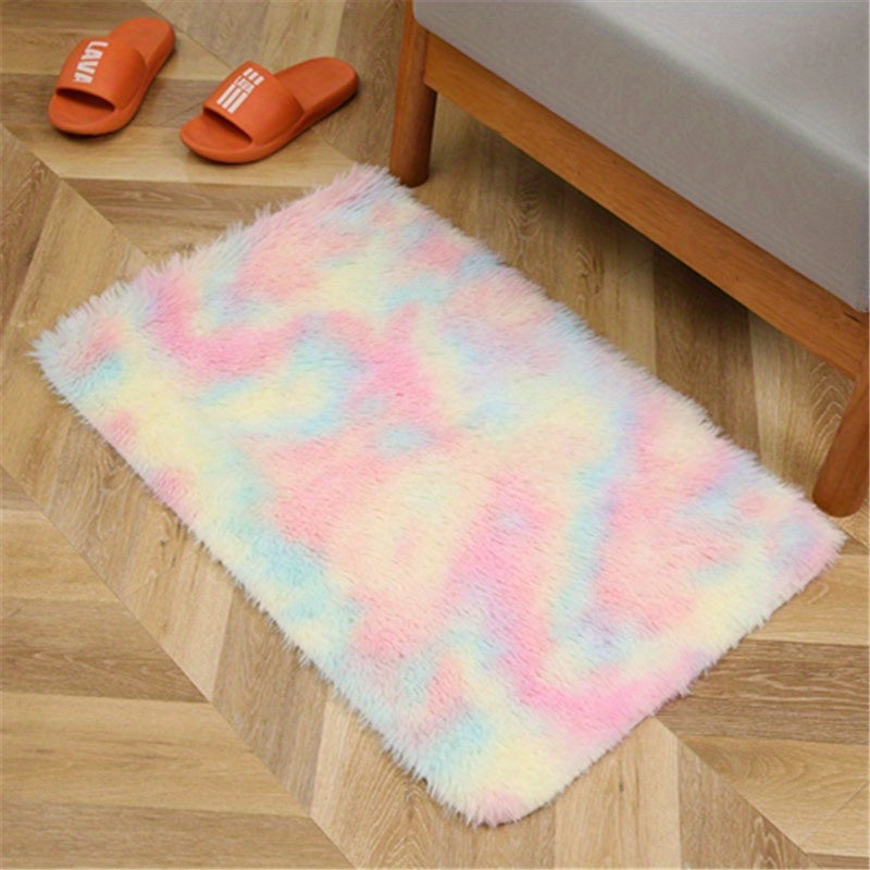 1pc, Tie-Dyed Plush Shag Furry Area Rug for Bedroom, Living Room, Nursery, and Kids Room - Ultra Soft and Fluffy, Washable, Non-Shedding, and Perfect for Home Decor and Room Decor