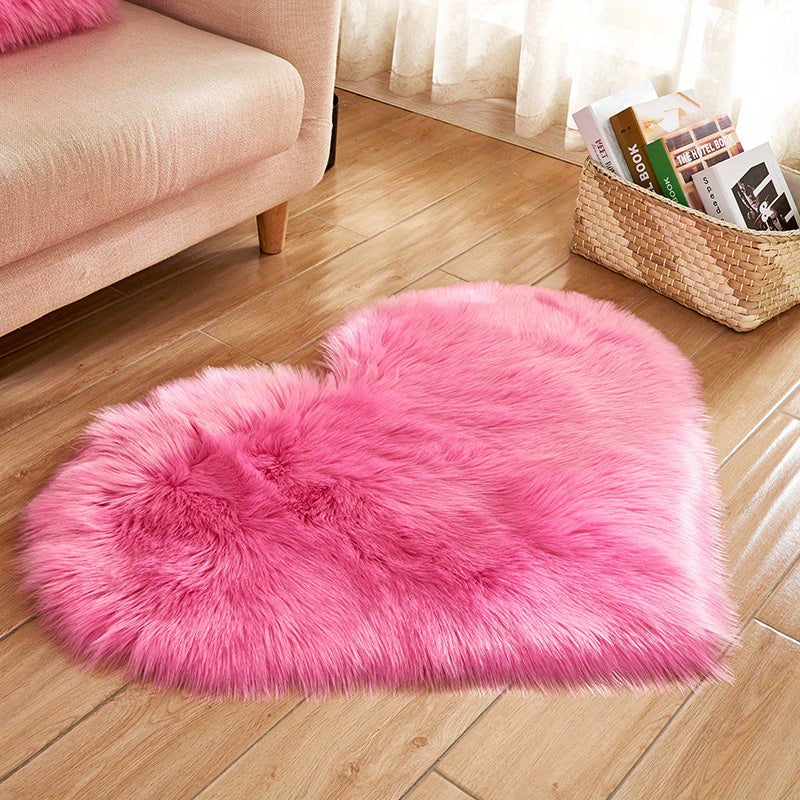 1pc, Fluffy Shaggy Area Rug, Solid Color PV Velvet Carpet, Plush Heart Shape Rug For Valentine's Day Wedding Anniversary Home Floor Decor, For Living Room Bedroom Bathroom