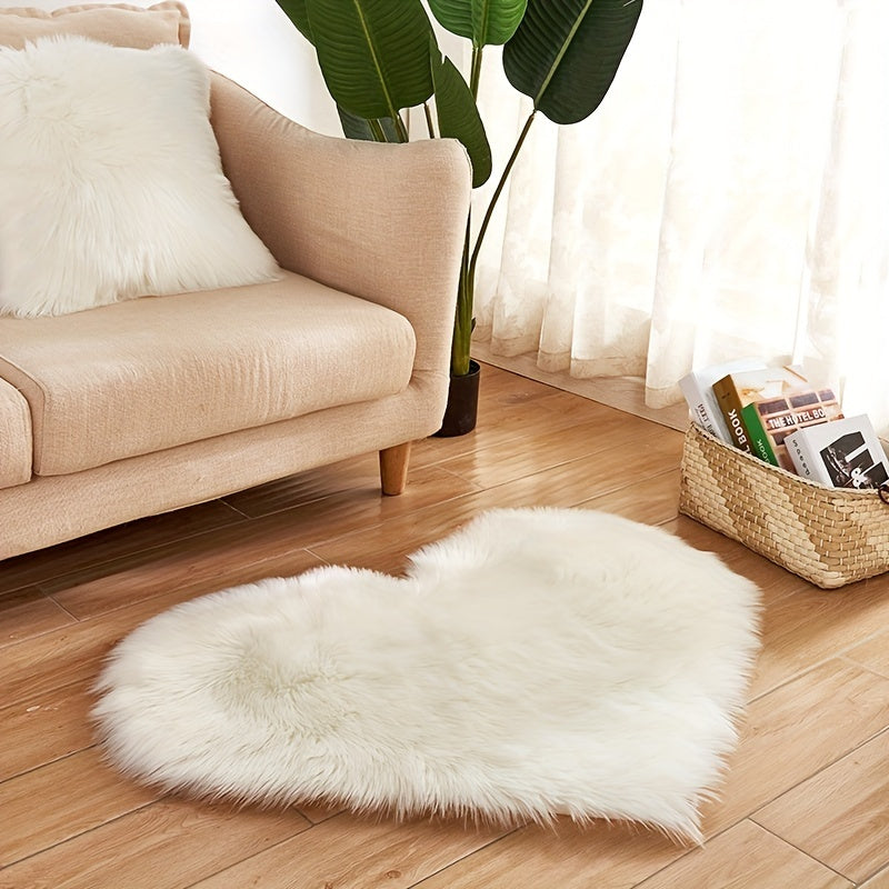 1pc, Fluffy Shaggy Area Rug, Solid Color PV Velvet Carpet, Plush Heart Shape Rug For Valentine's Day Wedding Anniversary Home Floor Decor, For Living Room Bedroom Bathroom