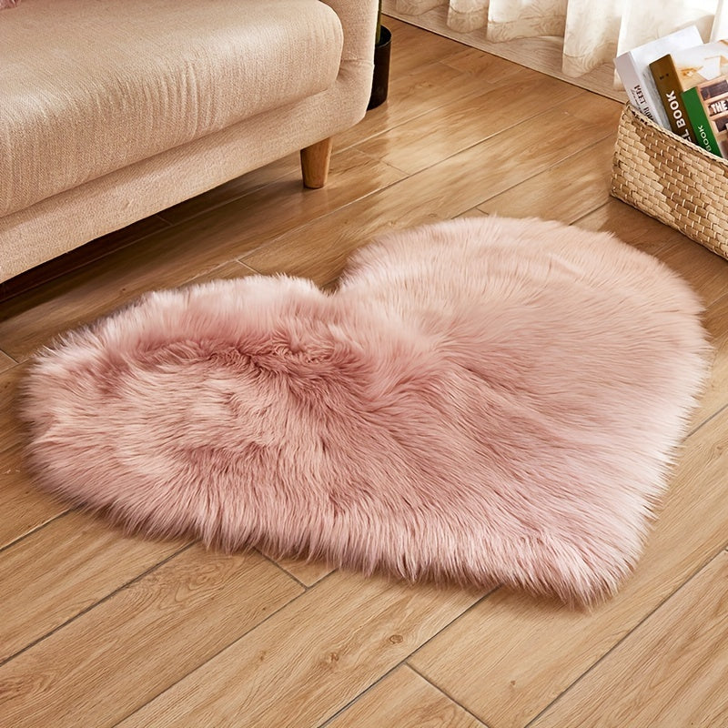 1pc, Fluffy Shaggy Area Rug, Solid Color PV Velvet Carpet, Plush Heart Shape Rug For Valentine's Day Wedding Anniversary Home Floor Decor, For Living Room Bedroom Bathroom