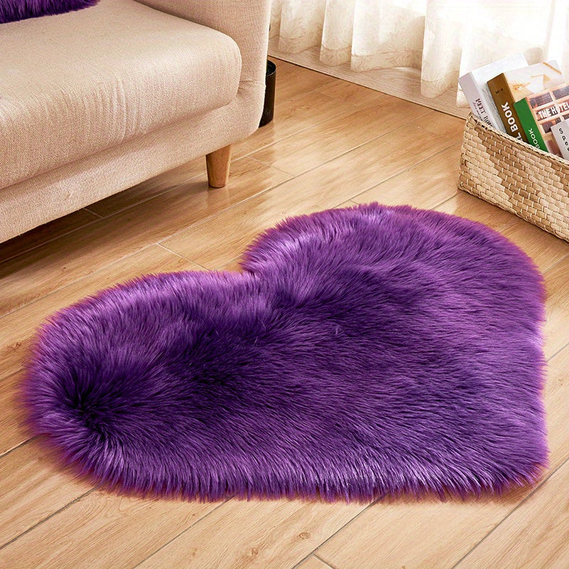 1pc, Fluffy Shaggy Area Rug, Solid Color PV Velvet Carpet, Plush Heart Shape Rug For Valentine's Day Wedding Anniversary Home Floor Decor, For Living Room Bedroom Bathroom