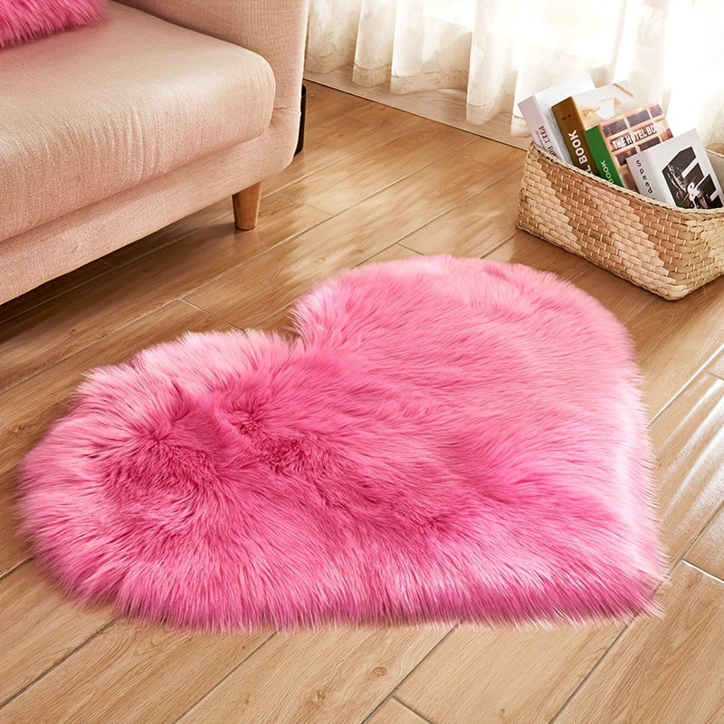 1pc, Fluffy Shaggy Area Rug, Solid Color PV Velvet Carpet, Plush Heart Shape Rug For Valentine's Day Wedding Anniversary Home Floor Decor, For Living Room Bedroom Bathroom