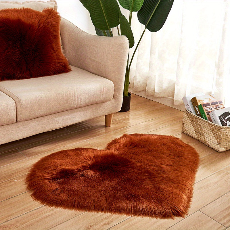 1pc, Fluffy Shaggy Area Rug, Solid Color PV Velvet Carpet, Plush Heart Shape Rug For Valentine's Day Wedding Anniversary Home Floor Decor, For Living Room Bedroom Bathroom