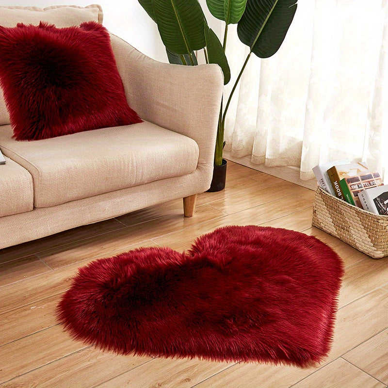 1pc, Fluffy Shaggy Area Rug, Solid Color PV Velvet Carpet, Plush Heart Shape Rug For Valentine's Day Wedding Anniversary Home Floor Decor, For Living Room Bedroom Bathroom