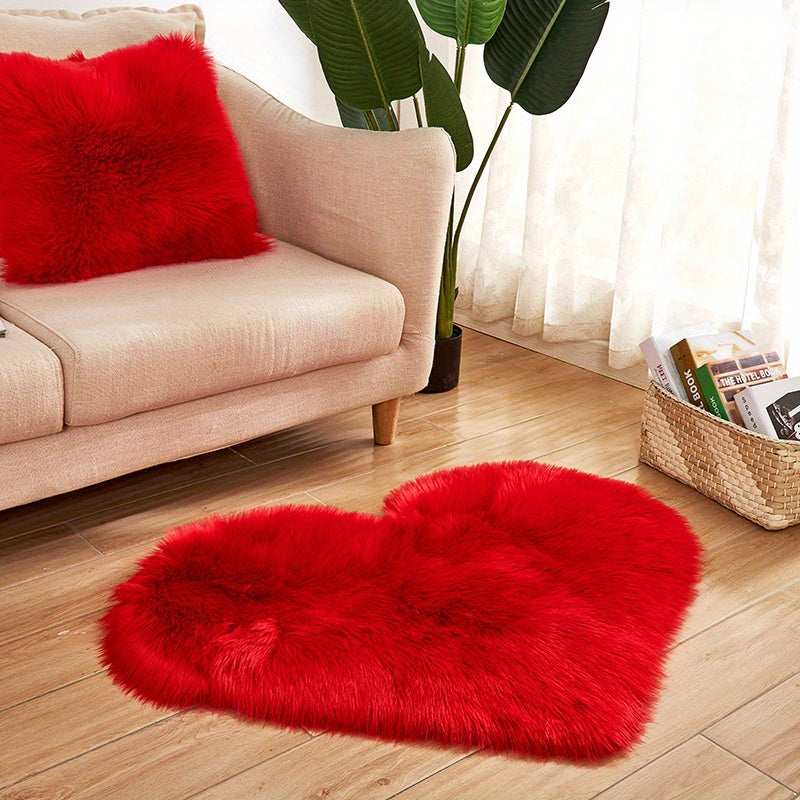 1pc, Fluffy Shaggy Area Rug, Solid Color PV Velvet Carpet, Plush Heart Shape Rug For Valentine's Day Wedding Anniversary Home Floor Decor, For Living Room Bedroom Bathroom