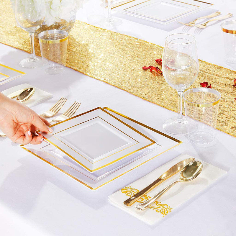 50pcs Gold/Silver Disposable Forks Plastic Tableware Dessert Knives Forks Spoon Cutlery Set Wedding Birthday Party Decor Supply