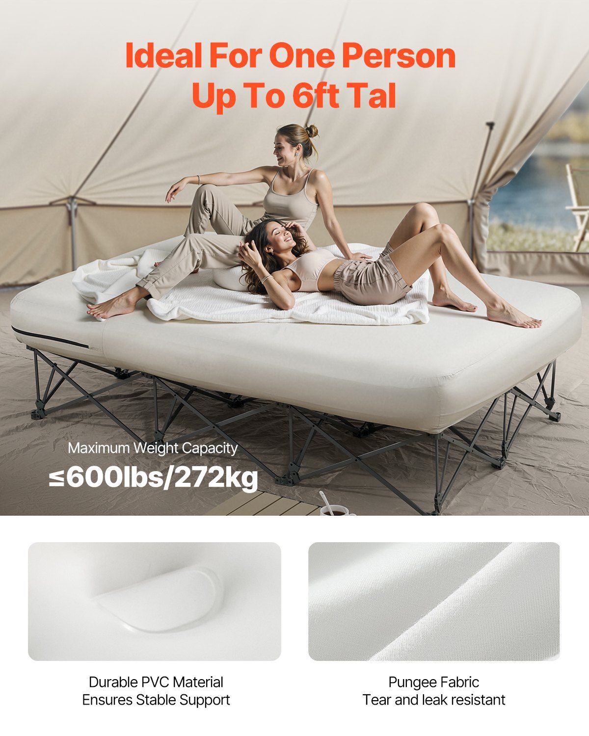Air Mattress with Frame & Pump 2 Person Blow Up Camping Mattress 600lbs