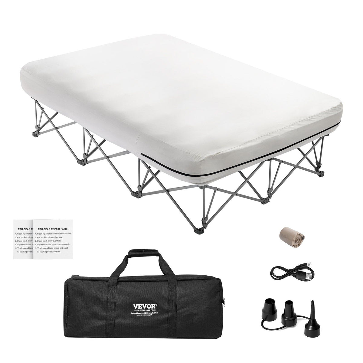 Air Mattress with Frame & Pump 2 Person Blow Up Camping Mattress 600lbs