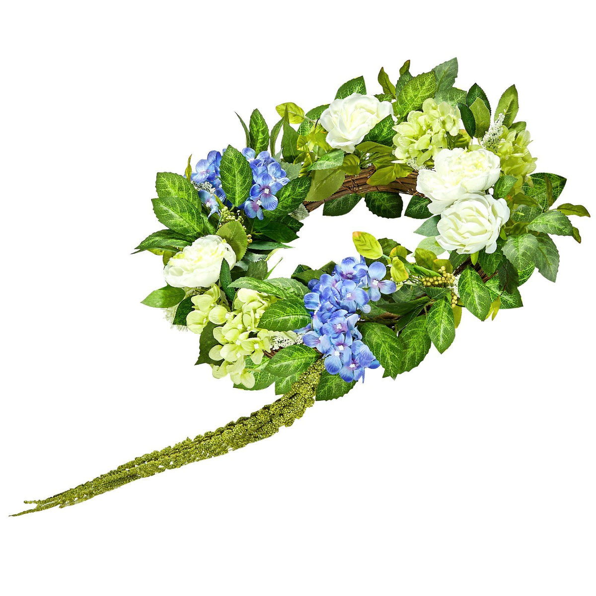 Artificial Decorative Wreath 23 in Blue White Green Hydrangeas Roses Year Round