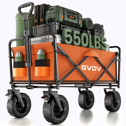 GVDV Collapsible Folding Wagon, 550LBS Large Heavy Duty Utility Cart with All-Terrain Wheels and Adjustable Handles for Shopping, Camping, Sports, Outdoor, Beach, Black
