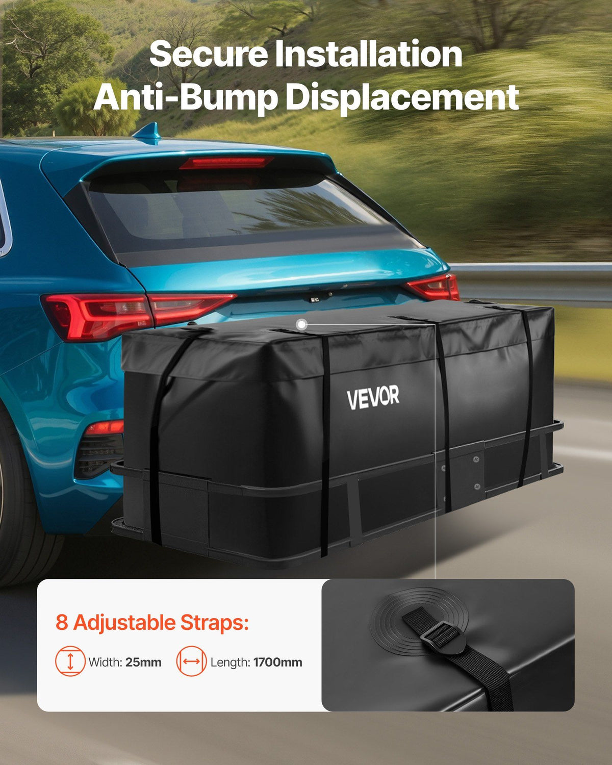Hitch Cargo Carrier Bag 59.84 x 23.9 x 24.02 in (20 Cu.ft) with 8 Straps