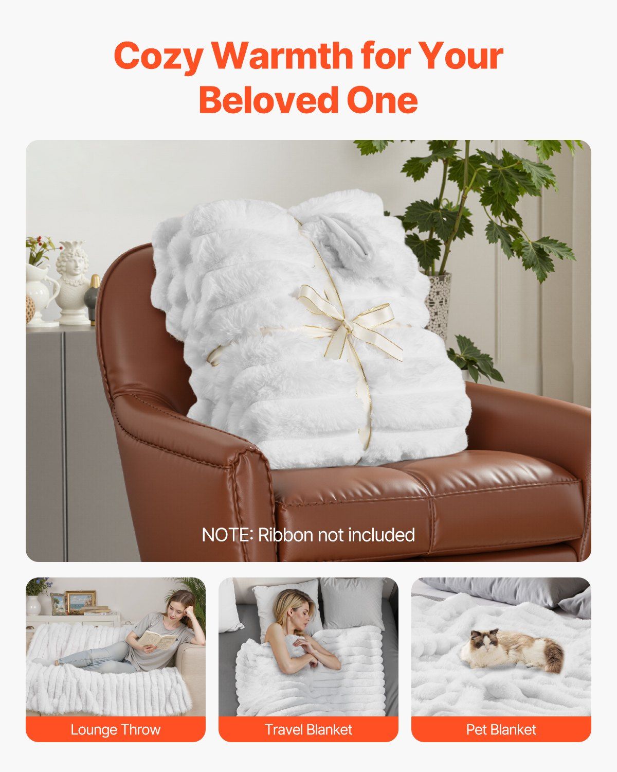 Soft Throw Blanket 50 x 60 Inches / 1270 x 1524 mm Faux Fur Cozy Bed Blanket