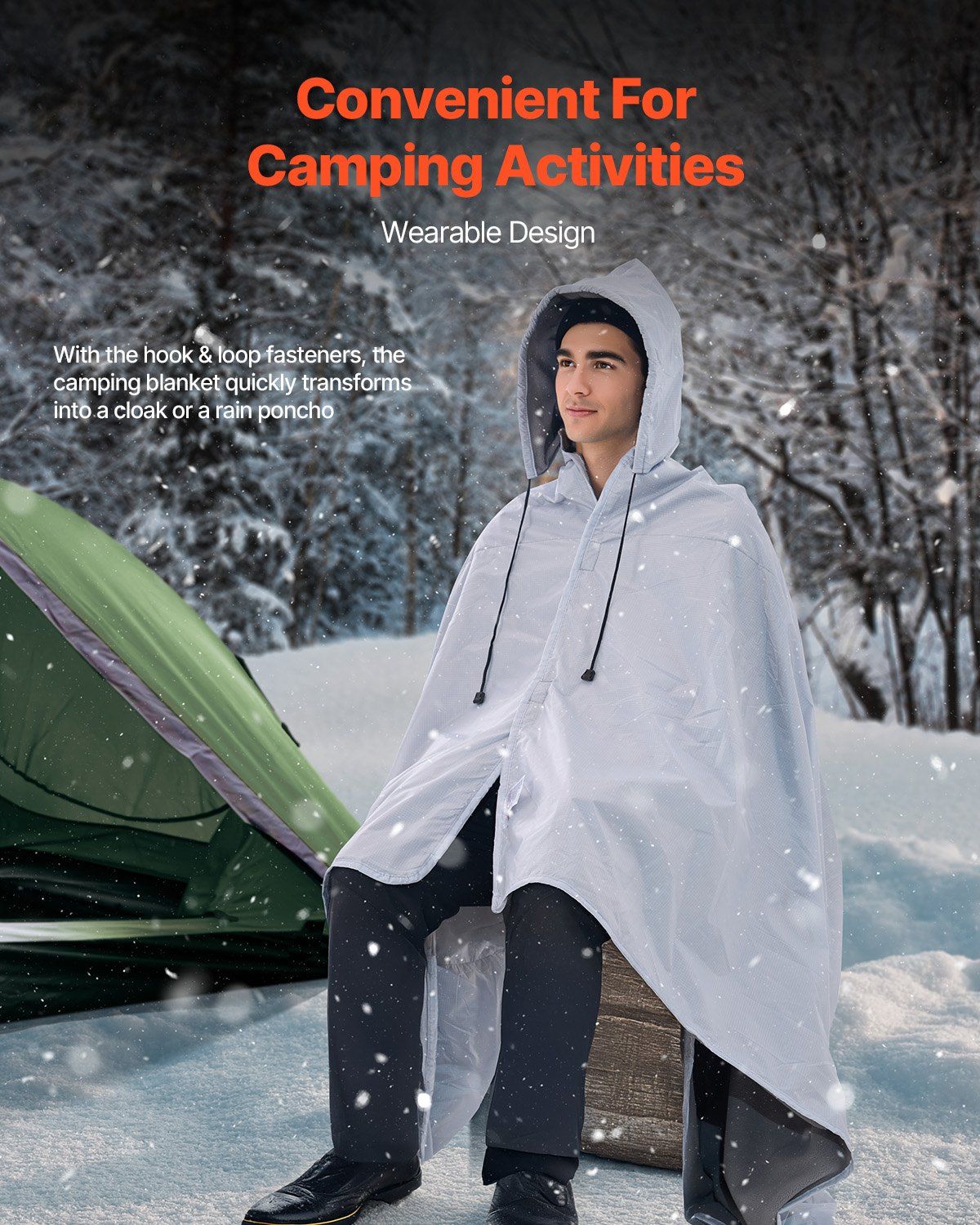 Camping Blanket 79" x 59" Wearable Warm Stadium Blanket Outdoor Light Grey