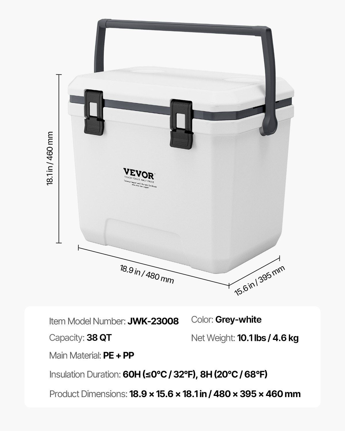 Portable Cooler 38 QT Insulated Hard Cooler 54 Can Capacity with Cup Holder