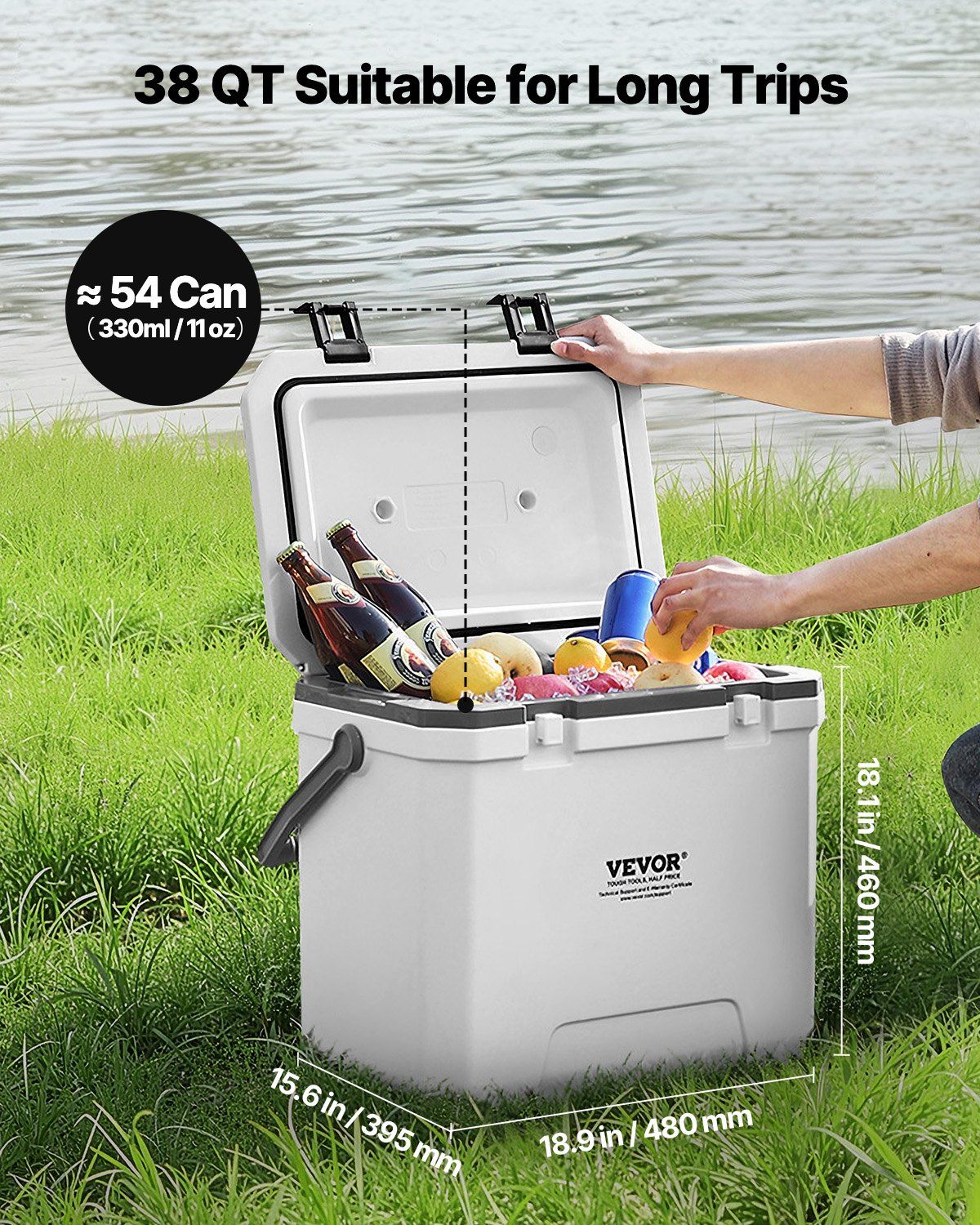 Portable Cooler 38 QT Insulated Hard Cooler 54 Can Capacity with Cup Holder